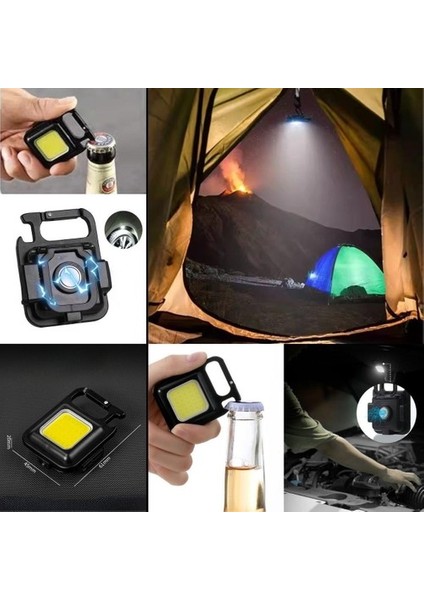 3 LED Modlu Mini Asılabilen LED Kamp Aydınlatması Güçlü El Feneri Açacaklı - Mıknatıslı