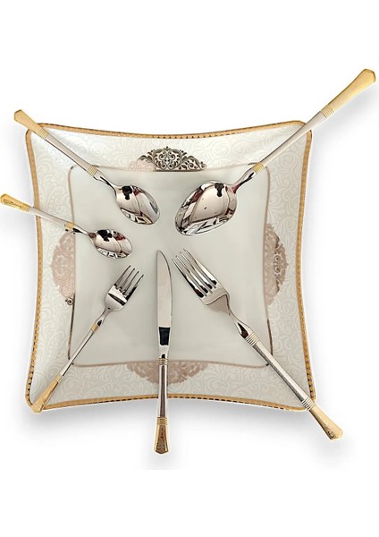 6 Kişilik Paslanmaz Çelik Bıçak ve Çatal Takımı, Gold ve Gümüş Renk Seçenekleri