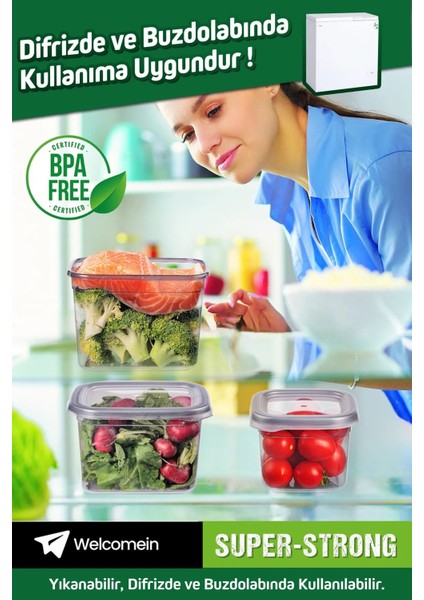 18 Adet 36 Parça 550 Ml. 1200 Ml. 1750 Ml. Sızdırmaz Kapaklı Kare Erzak Bakliyat Saklama Kabı Seti