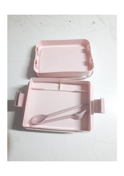 Kulplu Beslenme Kabı 2 Bölmeli Mandallı Diyet Kabı - Çatal Kaşık Dahildir modelleri