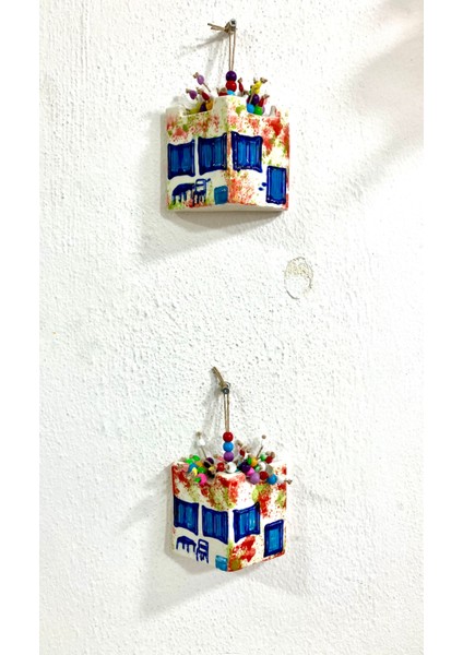Alaçatı Bodrum Begonvil Desenli Ege Evi Bahçe Balkon Duvar Süsü Seramik 2’li Set