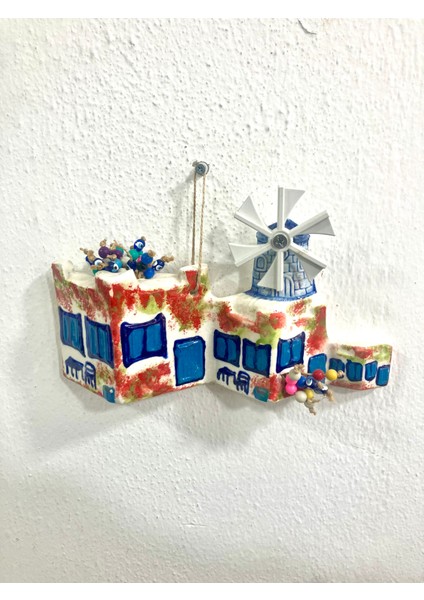 Begonvil Yel Değirmeni Desenli Bodrum Ege Alaçatı Evi Seramik Bahçe Duvar Balkon Süsü