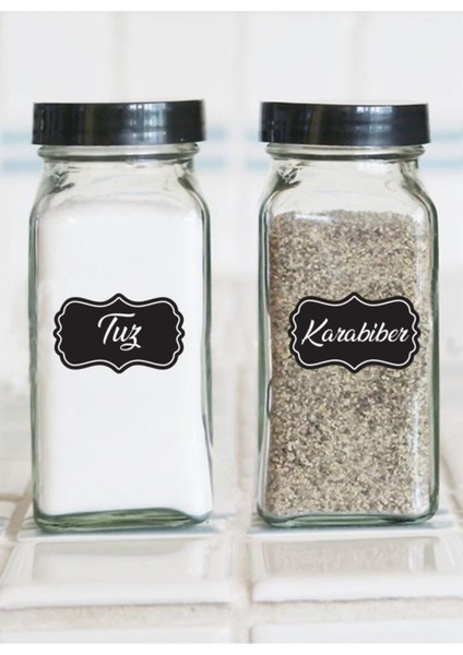 Siyah 107 Adet Baharat Bakliyat Kuruyemiş Kavanoz Sticker Etiketi, 10'lu set modelleri