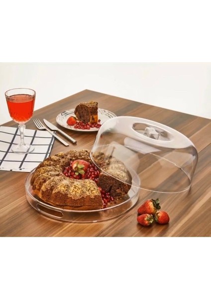 Şeffaf Kek Sunum Fanusu, 25 cm, dayanıklı plastik, turuncu renk, şık ve kullanışlı fiyatları