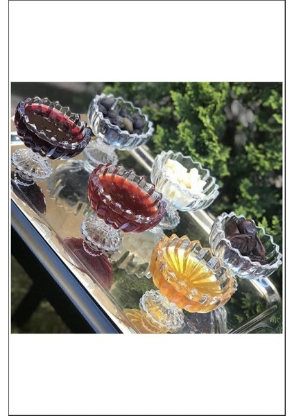 6'lı Kristal Cam Ayaklı Şekerlik Seti, şık ve parlak, 7x9cm, 6 parça fiyatları