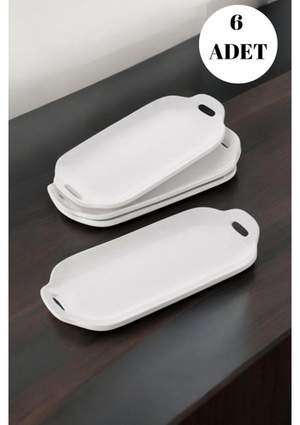 6 Lı Tavuk Dünyası Model Oval Kulplu Tabak - Kayık Servis Sunum Tabağı