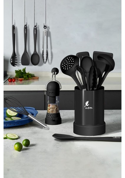 Isıya Dayanıklı 25 Parça Silikon Spatula Seti, Yanmaz ve Yapışmaz, BPA Free, Siyah