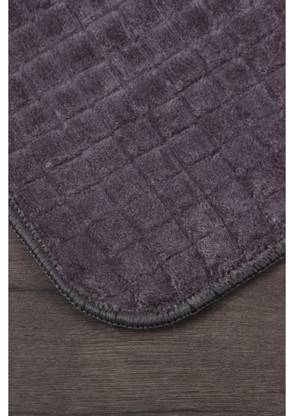 Kare Plus Antrasit Büyük Ebat (80 x 150 + 50 x 80 cm ) 2'li Banyo Paspası Yıkanabilir Klozet Takımı