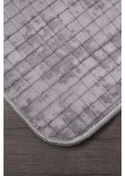 Kare Plus Gri Büyük Ebat (80 x 150 + 50 x 80 cm ) 2'li Banyo Paspası Yıkanabilir Klozet Takımı