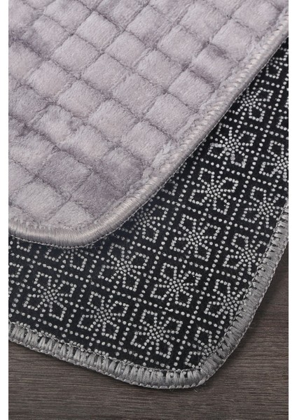 Kare Plus Gri Büyük Ebat (80 x 150 + 50 x 80 cm ) 2'li Banyo Paspası Yıkanabilir Klozet Takımı