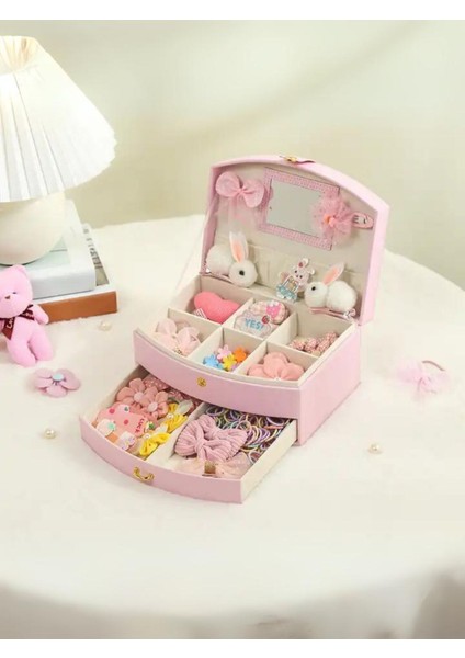 Kumaş Mücevher Takı Kutusu Organizer Bijuteri Saklama Çekmeceli Düzenleyici 1 26 X 15 cm Pembe Müce