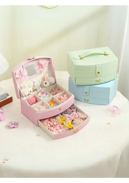 Kumaş Mücevher Takı Kutusu Organizer Bijuteri Saklama Çekmeceli Düzenleyici 1 26 X 15 cm Pembe Müce