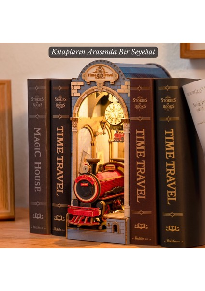 Minyatür Zaman Yolculuğu Kitaplık Dekorasyonu | Ahşap Zaman Yolculuğu Booknook Maketi | 3D Puzzle