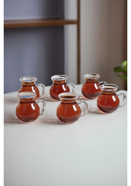6'lı Keyfi Ala Borosilikat Cam Kulplu Çay Bardağı 210 ml Bardak