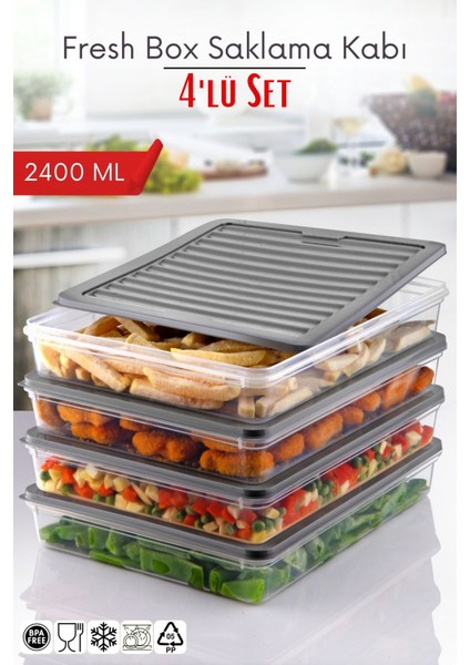 4'lü Set Freshbox Mikrodalga ve Difrize Uygun Saklama Kabı
