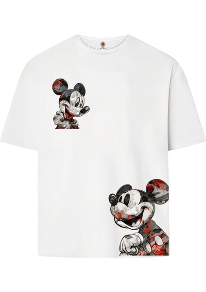 Minniemickey Çift Iplik Dokumalı Rahat Kalıp PAMUK T-Shirt
