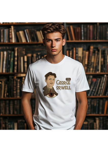 George Orwell 1984 Çift Iplik Dokumalı Rahat Kalıp PAMUK T-Shirt