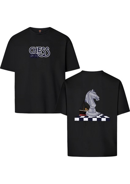 S Zweig Satranç Çift Taraf Tasarım Çift Iplik Rahat Kalıp PAMUK T-Shirt