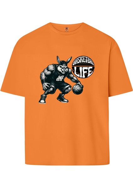 Baskbunny Çift Iplik Dokumalı Rahat Kalıp PAMUK T-Shirt