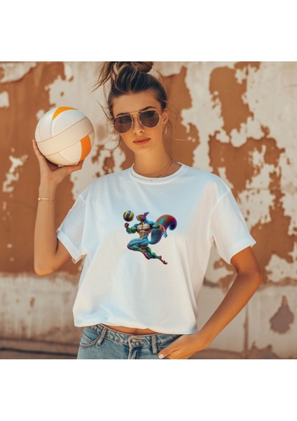 Squirrelball Minimal Çift Iplik Dokumalı Rahat Kalıp PAMUK T-Shirt