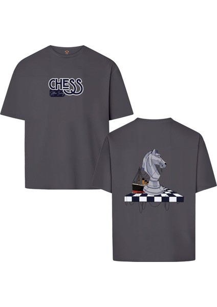 S Zweig Satranç Çift Taraf Tasarım Çift Iplik Rahat Kalıp PAMUK T-Shirt