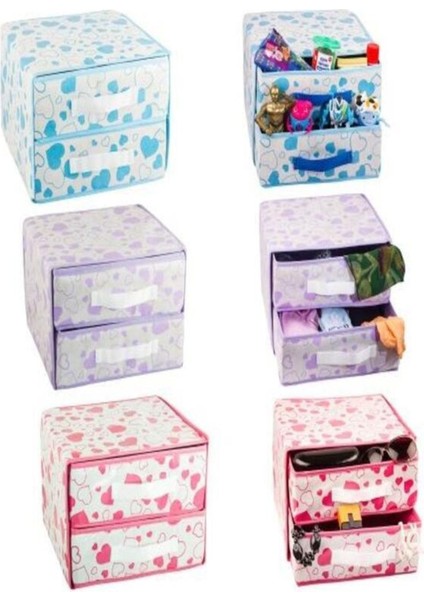 2 Adet Çok Amaçlı Katlanabilir Dekoratif 2 Bölmeli Bez Çekmece Organizer