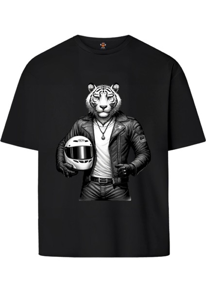 Bikertiger Çift Iplik Dokumalı Rahat Kalıp PAMUK T-Shirt