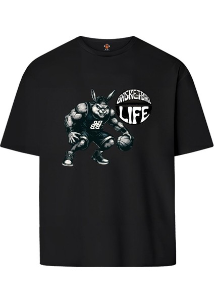 Baskbunny Çift Iplik Dokumalı Rahat Kalıp PAMUK T-Shirt