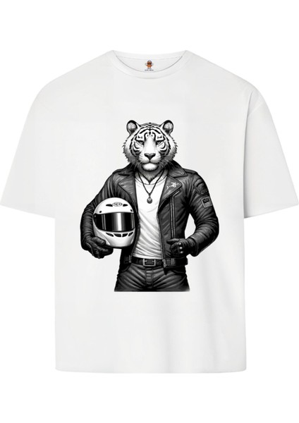 Bikertiger Çift Iplik Dokumalı Rahat Kalıp PAMUK T-Shirt