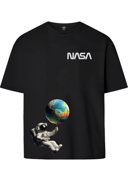 Balloonworld Nasa Çift Iplik Dokumalı Rahat Kalıp PAMUK T-Shirt