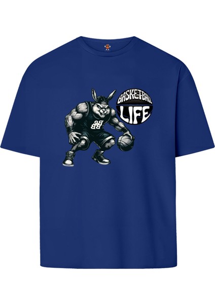 Baskbunny Çift Iplik Dokumalı Rahat Kalıp PAMUK T-Shirt