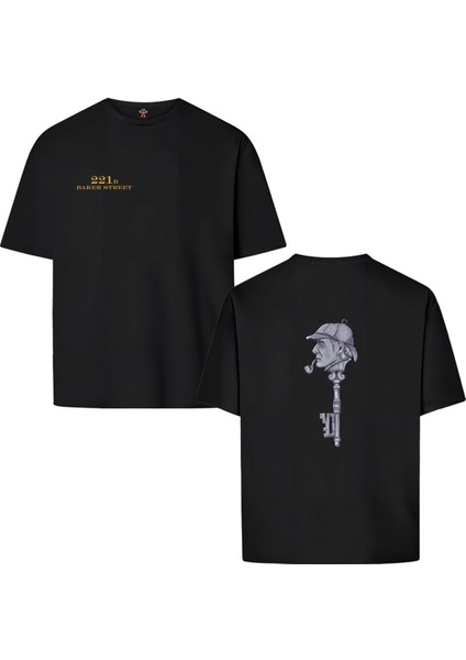 Sherlock Çift Taraf Tasarım Çift Iplik Dokumalı Rahat Kalıp PAMUK T-Shirt