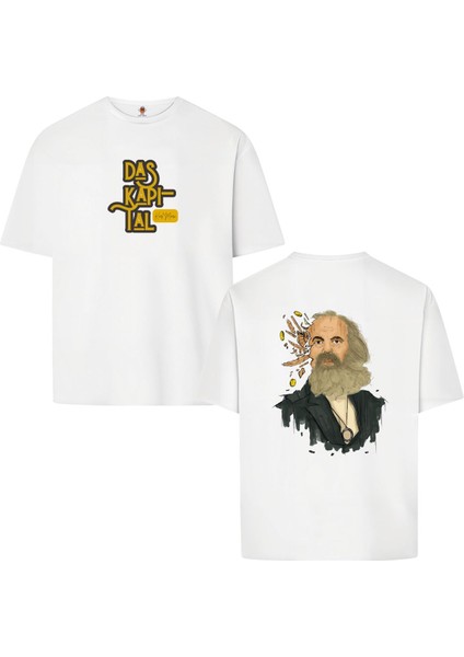Karl Marx Das Kapital Çift Taraf Tasarım Çift Iplik Dokumalı Rahat Kalıp PAMUK T-Shirt