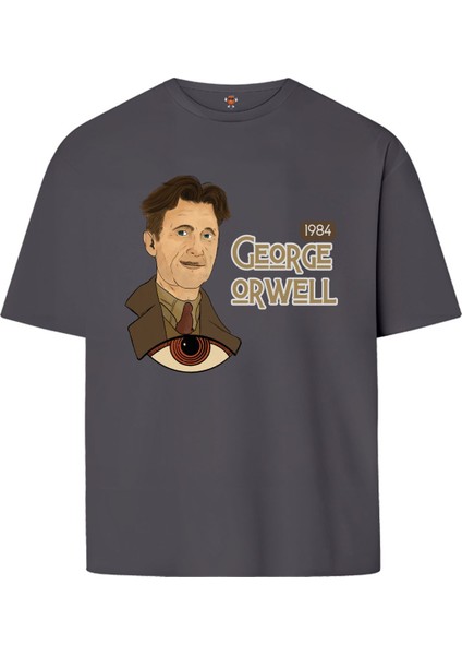 George Orwell 1984 Çift Iplik Dokumalı Rahat Kalıp PAMUK T-Shirt