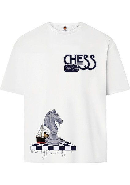 Stefan Zweig Satranç Çapraz Tasarım Çift Iplik Dokumalı Rahat Kalıp Pamuk T-Shirt