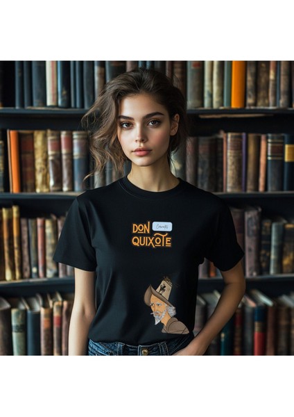 Cervantes Don Kişot Çapraz Çift Iplik Dokumalı Rahat Kalıp PAMUK T-Shirt