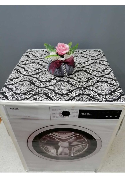 Siyah Beyaz Duck Kumaş Çamaşır ve Kurutma Makinesi Örtüsü 120X60CM