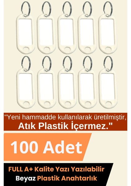 Plastik Anahtarlık Etiket Kimlik Isimlik Yazı Yazmalık Emlakçı Anahtarlığı Beyaz Renkli 100 Adet