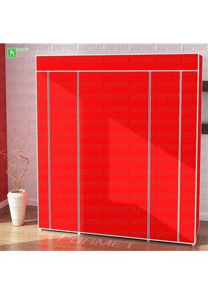 Kırmızı Renk Bez Dolap Kumaş Katlanır Gardrop 160X45X130 cm modelleri