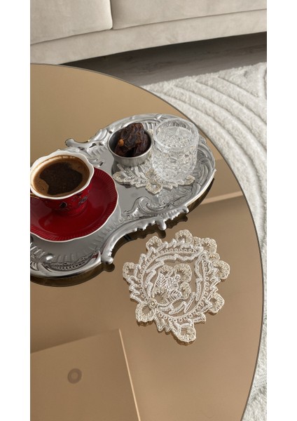 Lotus Model Dekoratif Dantel Kahve Kokteyl 6'lı Sunum Peçetesi