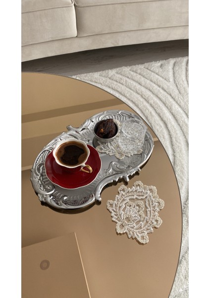 Lotus Model Dekoratif Dantel Kahve Kokteyl 6'lı Sunum Peçetesi