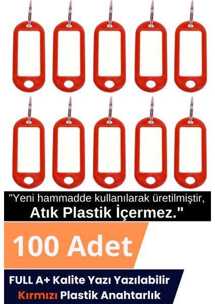 Plastik Anahtarlık Etiket Kimlik Isimlik Yazı Yazmalık Emlakçı Anahtarlığı Kırmızı Renkli 100 Adet