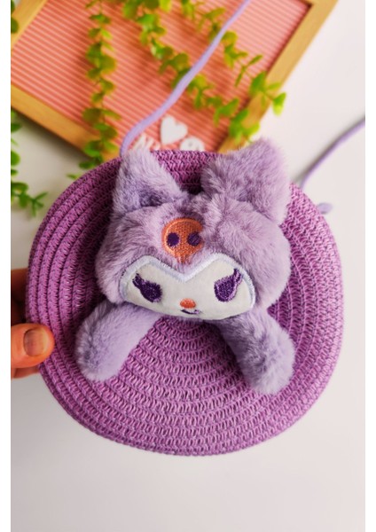 Kız Çocuk Bayramlık Kuromi Hasır Çanta (Askısı Ayarlanabilir)