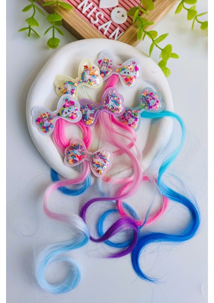 Kız Çocuk Pullu Unicorn Yapay Saç Postiş 2 Adet