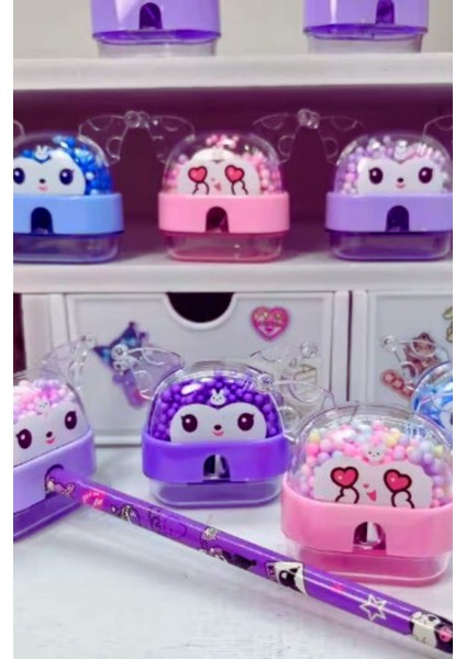 Renkli Köpük Boncuklu Hazneli Kuromi Kalemtraş modelleri