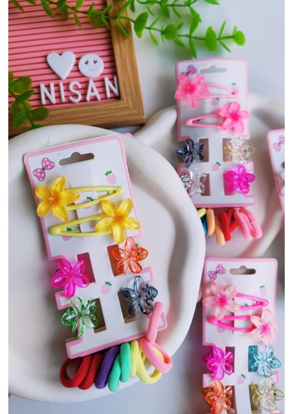 Manolya Figürlü Toka Seti(2 Adet Çıtçıt-4 Adet Mandal -10 Adet Kalın Lastik)