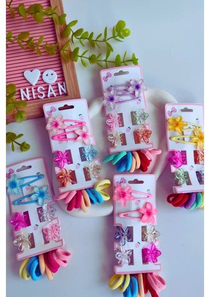 Manolya Figürlü Toka Seti(2 Adet Çıtçıt-4 Adet Mandal -10 Adet Kalın Lastik) fiyatları