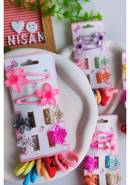 Manolya Figürlü Toka Seti(2 Adet Çıtçıt-4 Adet Mandal -10 Adet Kalın Lastik)