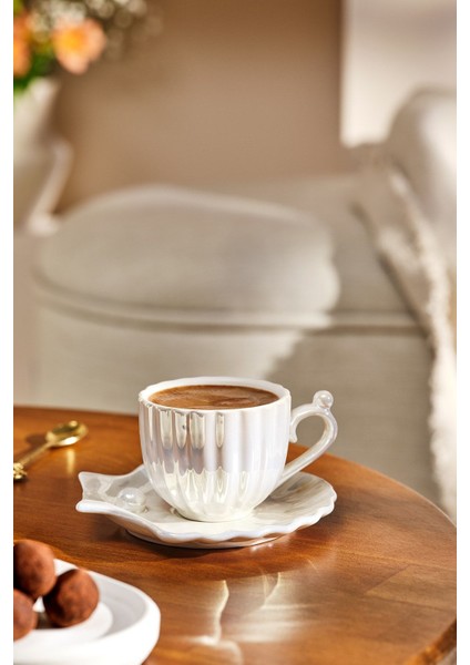 İki Kişilik Porselen Kahve Fincanı Takımı, Beyaz, 90 ml, Zarif ve Şık Tasarım