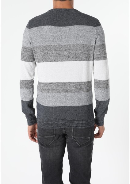 Slim Fit Yuvarlak Yaka Erkek Gri Kazak